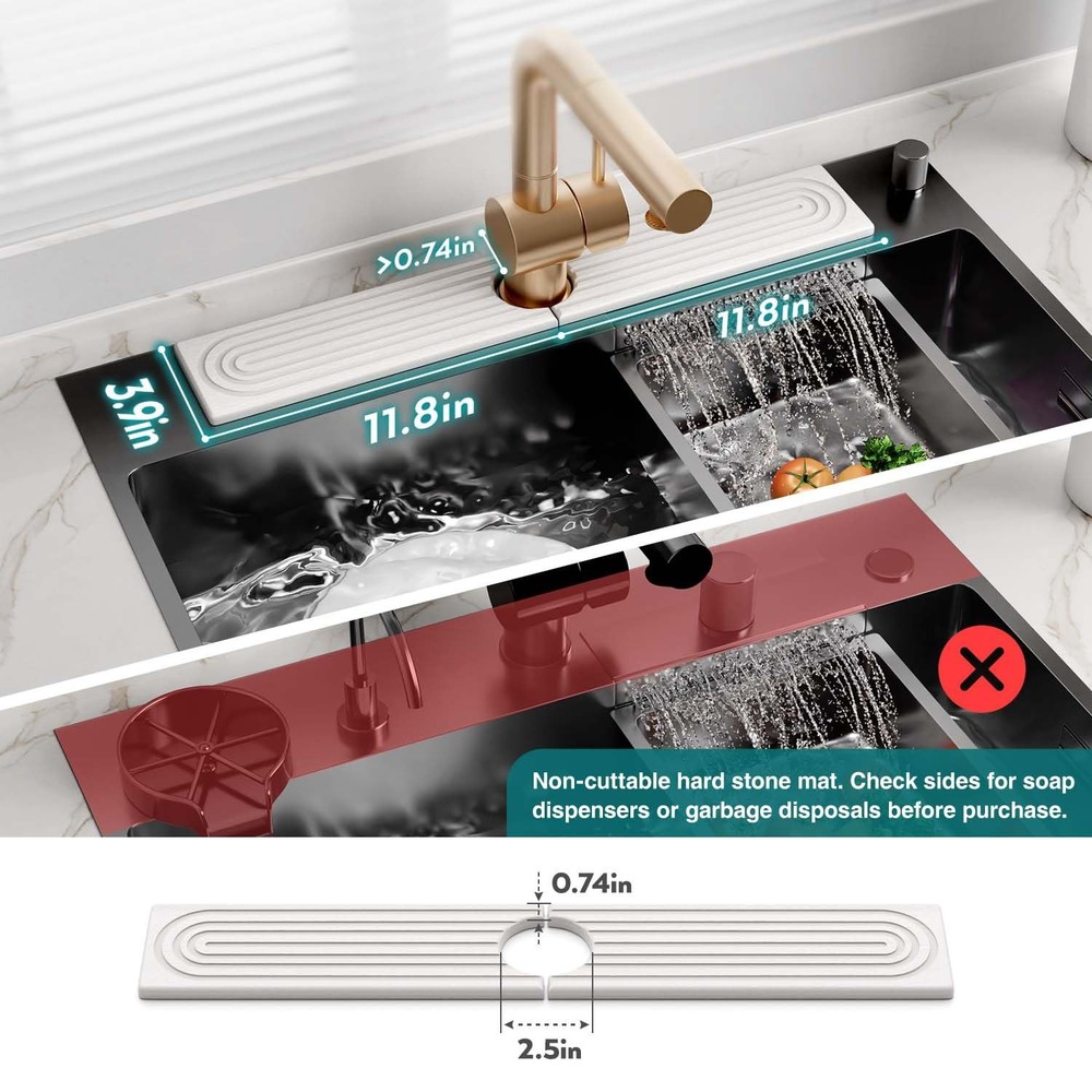 Faucet Mat for Kitchen Sink – Diatomite Stone Drying Mat & Sink Protector, Pr...