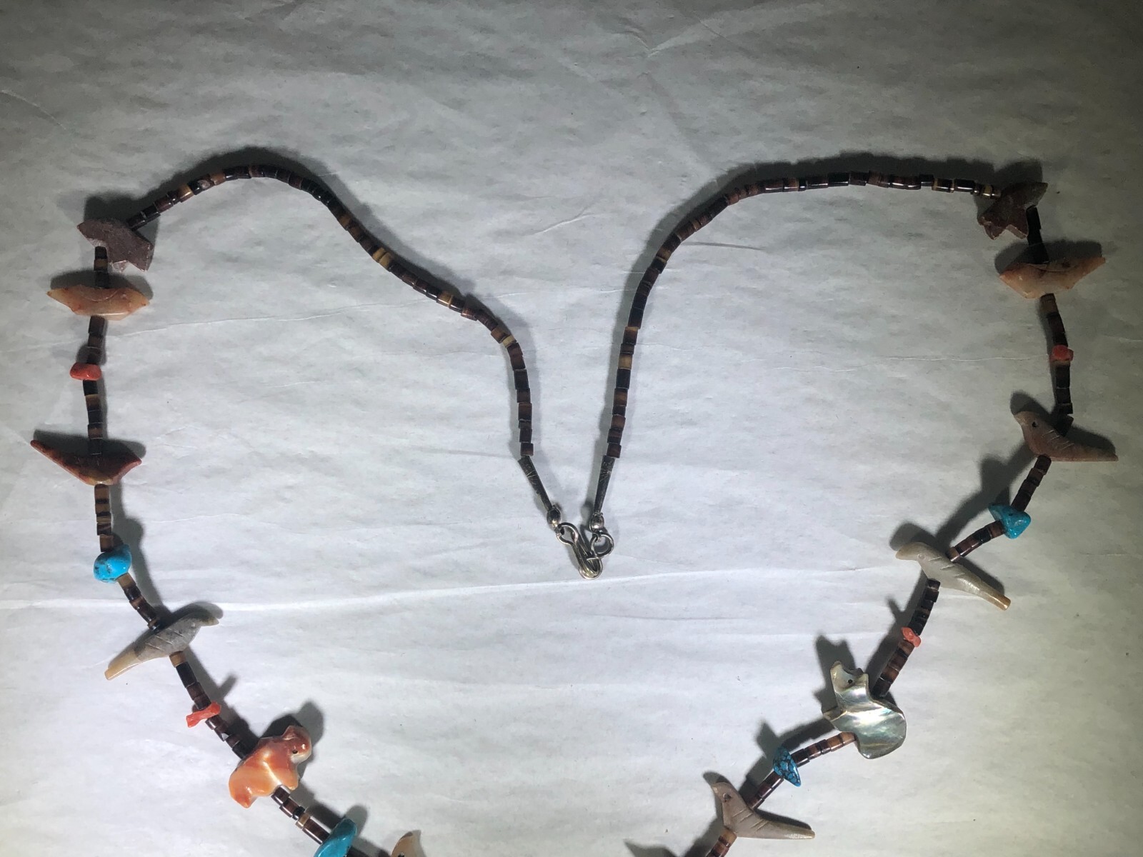 RARE VINTAGE ANTIQUE SOUTH WESTERN NATIVE AMERICAN HAND CARVED FETISH NECKLACE