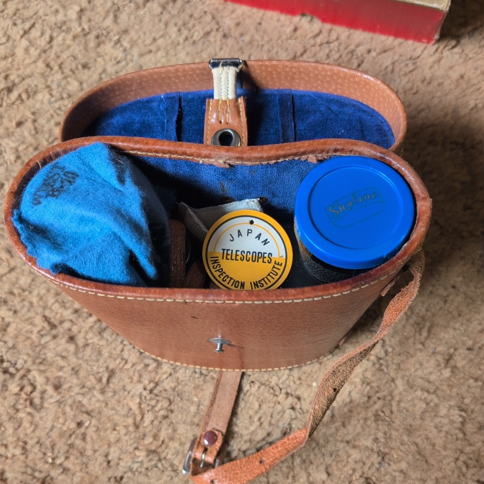 Japan Antique Vintage SKYLINE 7x35 Binoculars Leather Case Original Box extras