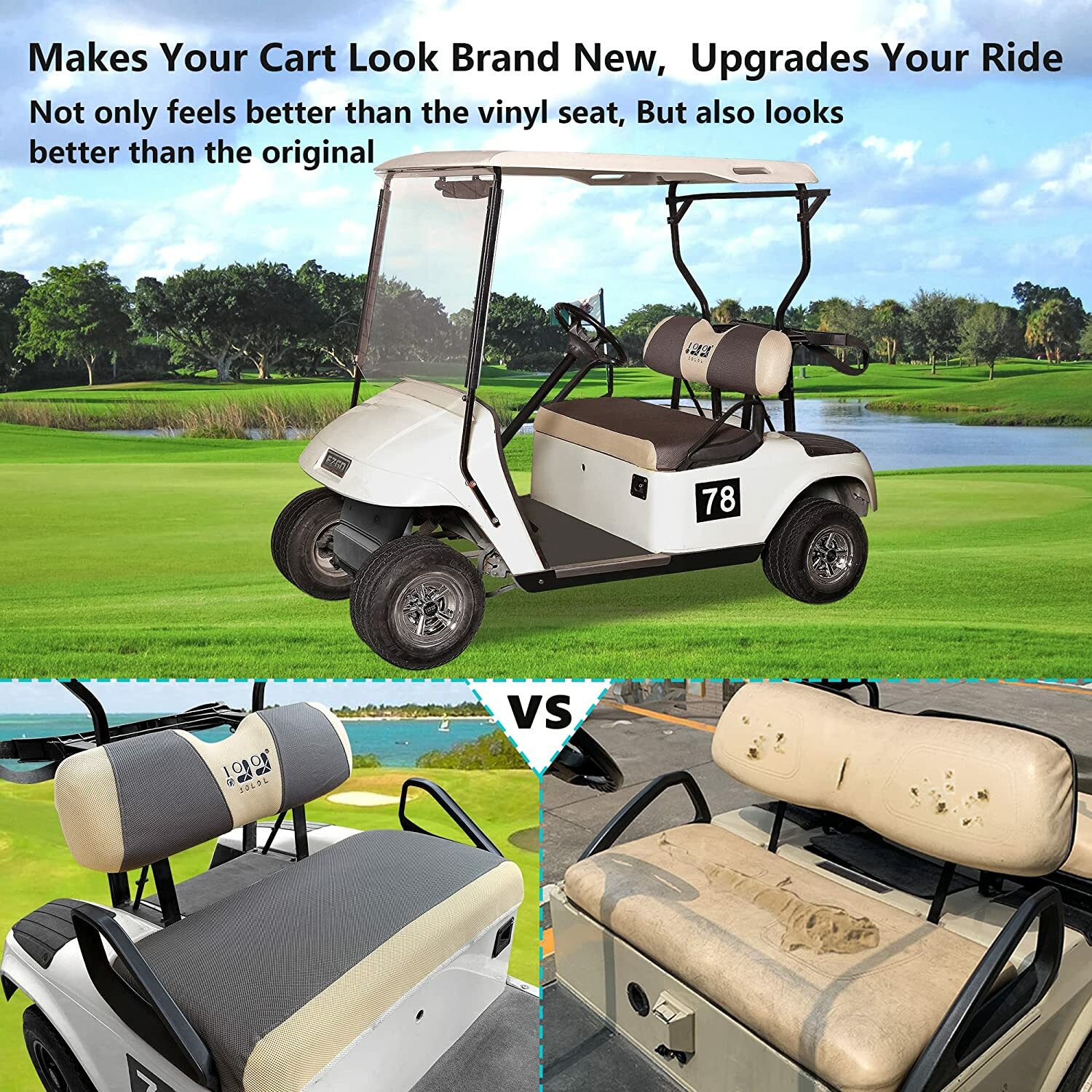 10L0L Mesh Golf Cart Front Seat Cover Set for EZGO RXV TXT Club Car DS -S size