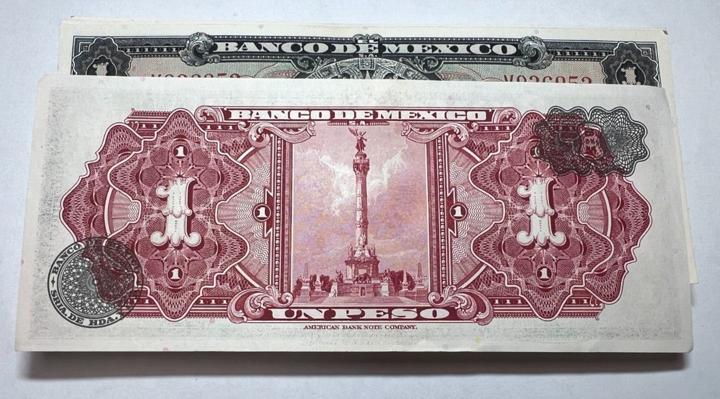 1957 Mexico Un One Peso AZTEC CALENDAR Mexican Currency Paper Money Billetes