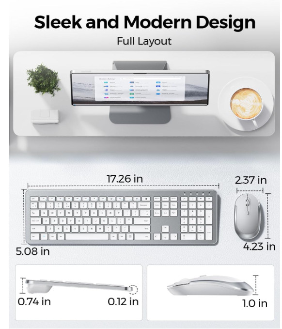 Wireless Keyboard and Mouse Combo - Full Size Slim Thin Wireless Keyboard Mouse