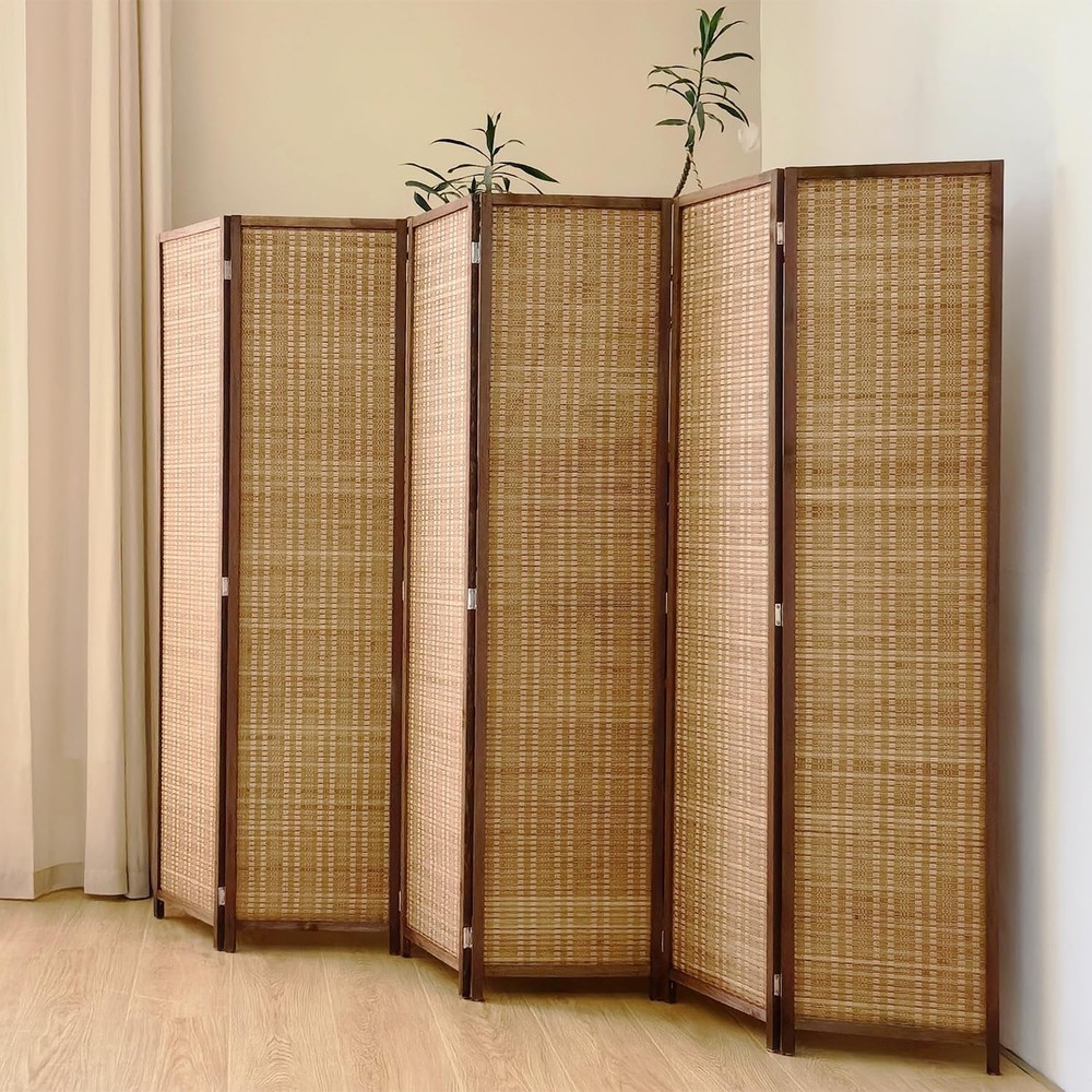 6 Panel Bamboo Room Divider Screen,5.6 FT Tall Bamboo Divider Folding Panel S...