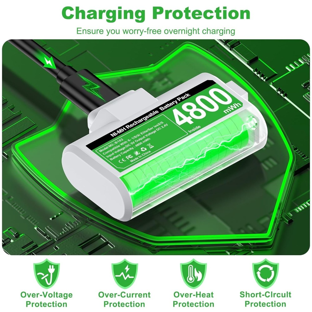 Long-Lasting Xbox Controller Rechargeable Battery Kit - 2000x Rechargeable Power