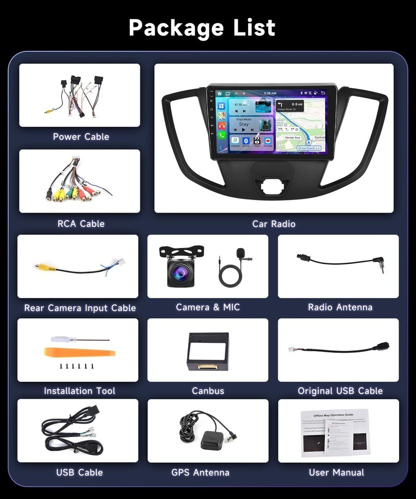 【DSP 46EQ】 8Core 6G+128G for Ford Transit 2013-2019 Android Car St