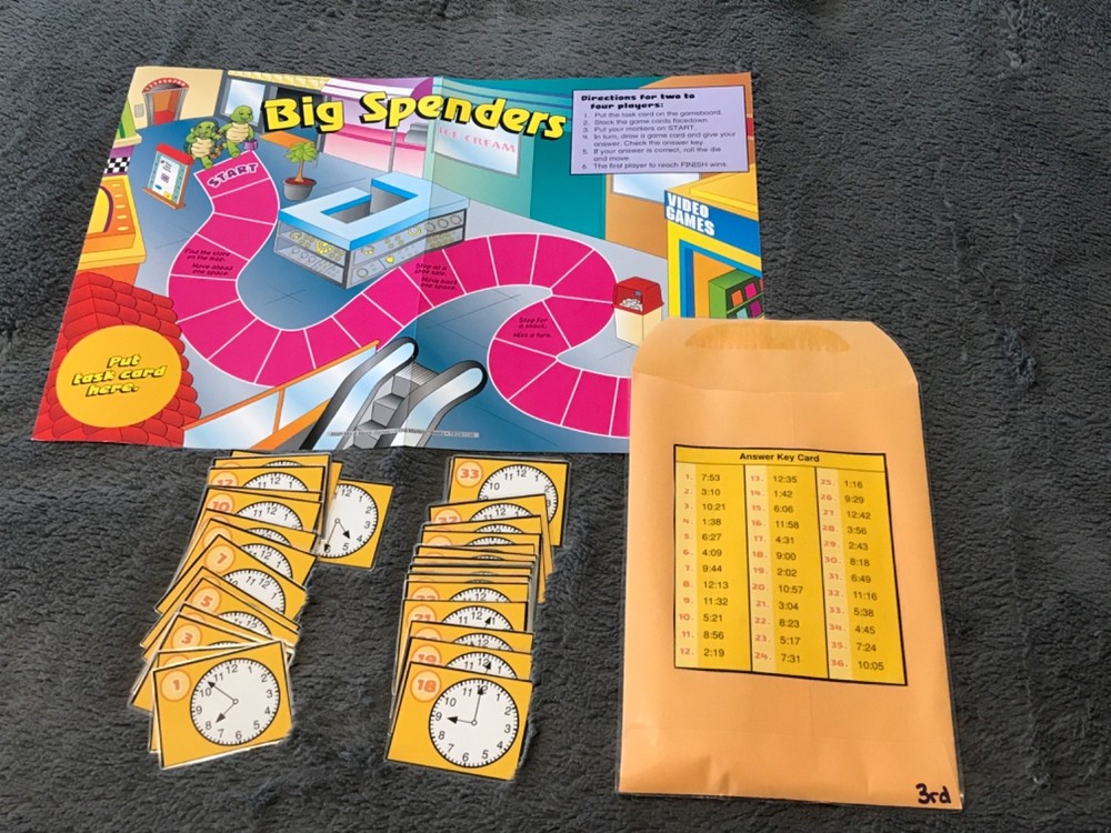 Big Spenders! Time to minute math file folder game grade 3