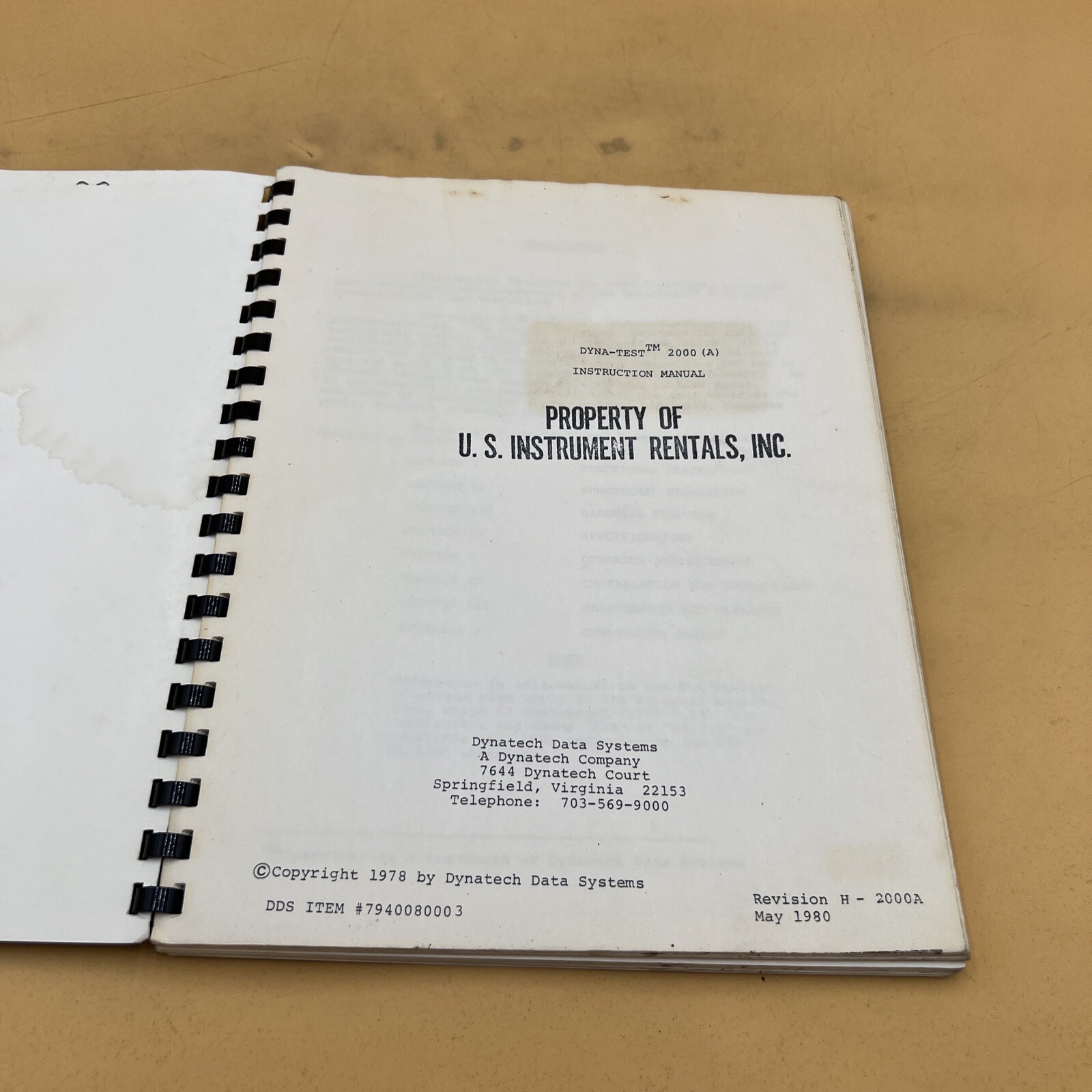 Dynatech Data Systems DYNA-Test 2000 (A) Instruction Manual Guide Book