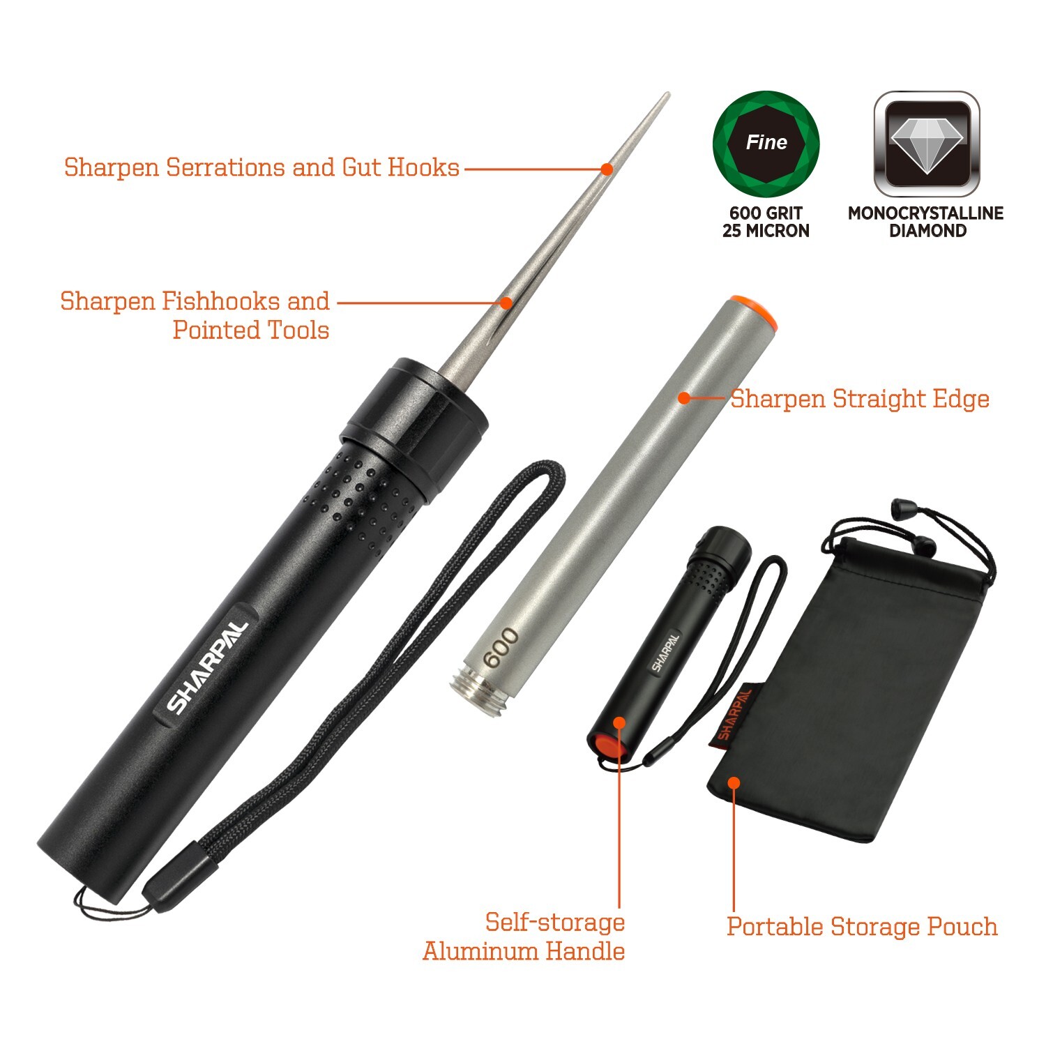 SHARPAL 178N 3-In-1 Blade Sharpener | 4-Inch 600 Grit Diamond Sharpening Rod