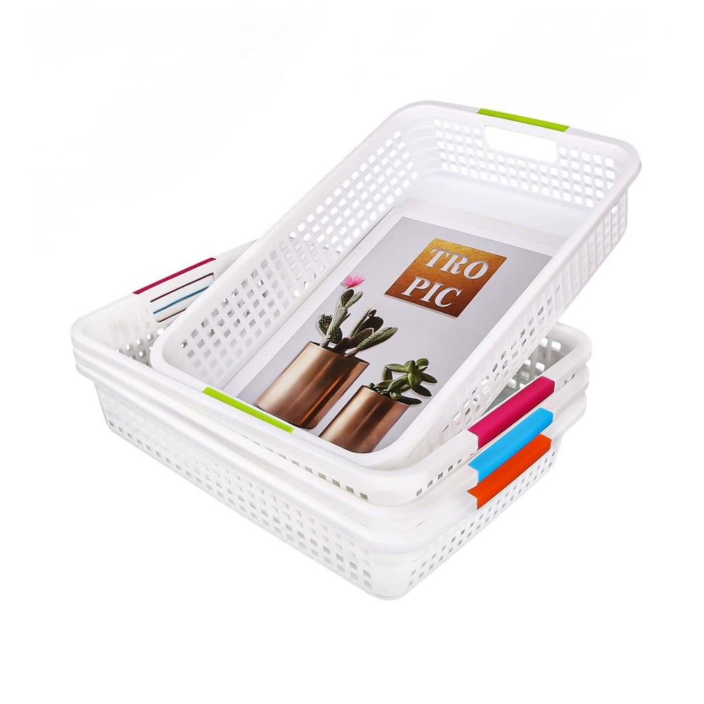 4-Pack Plastic Storage Baskets - Classroom Paper Turn in Trays Stackable for ...