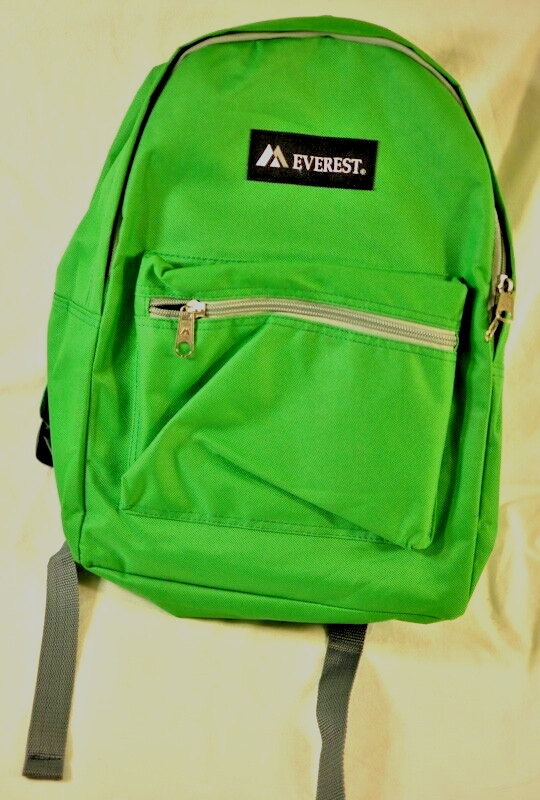 Everest backpack green light padded straps zippered pockets strong polyester