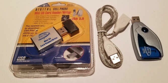 New Mini SD Card Reader/Writer USB 2.0 (MAC & PC) 2 USB cables & SD Card reader