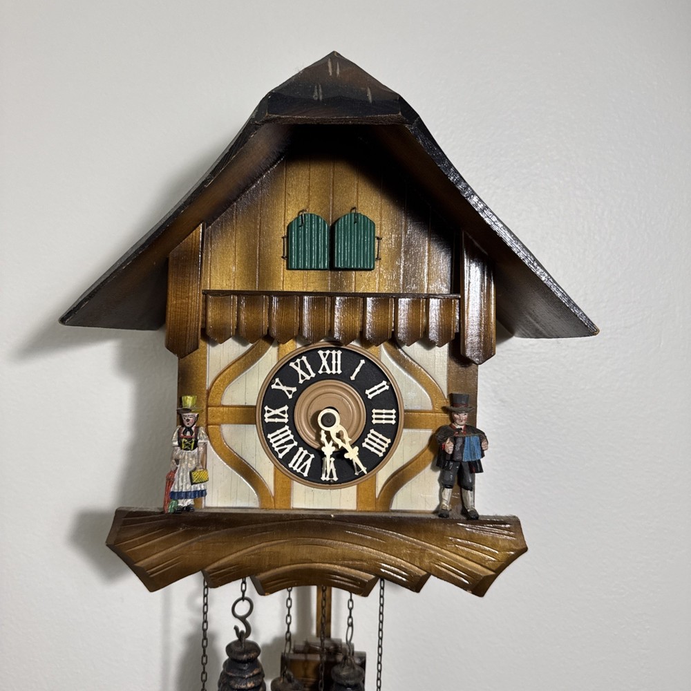 Black Forest Musical Animated Spinning Dancers Cuckoo Clock Weights Driven