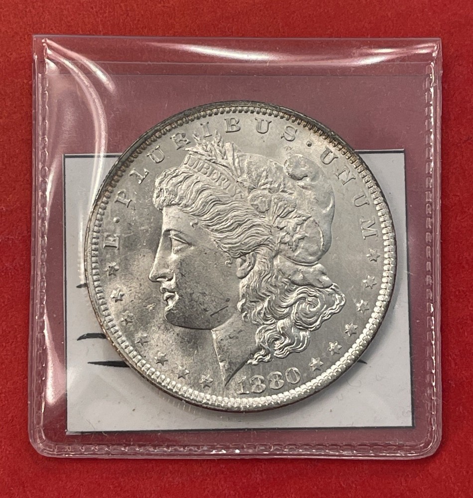 1880 P Morgan Silver Dollar, Choice to Gem Uncirculated.