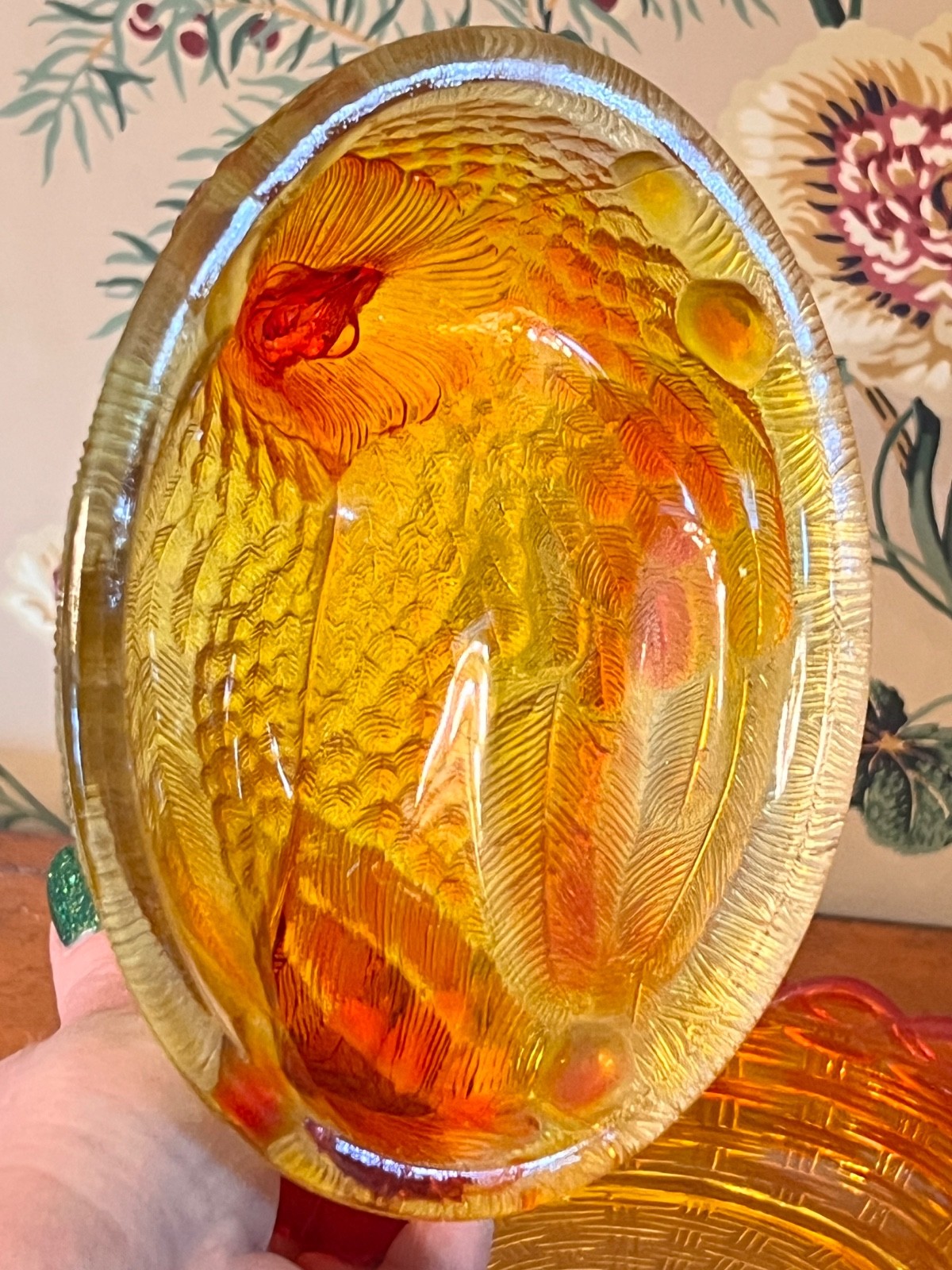 RARE! LG Wright XL Amberina Glass Hen On Nest 7 1/2" MINT!