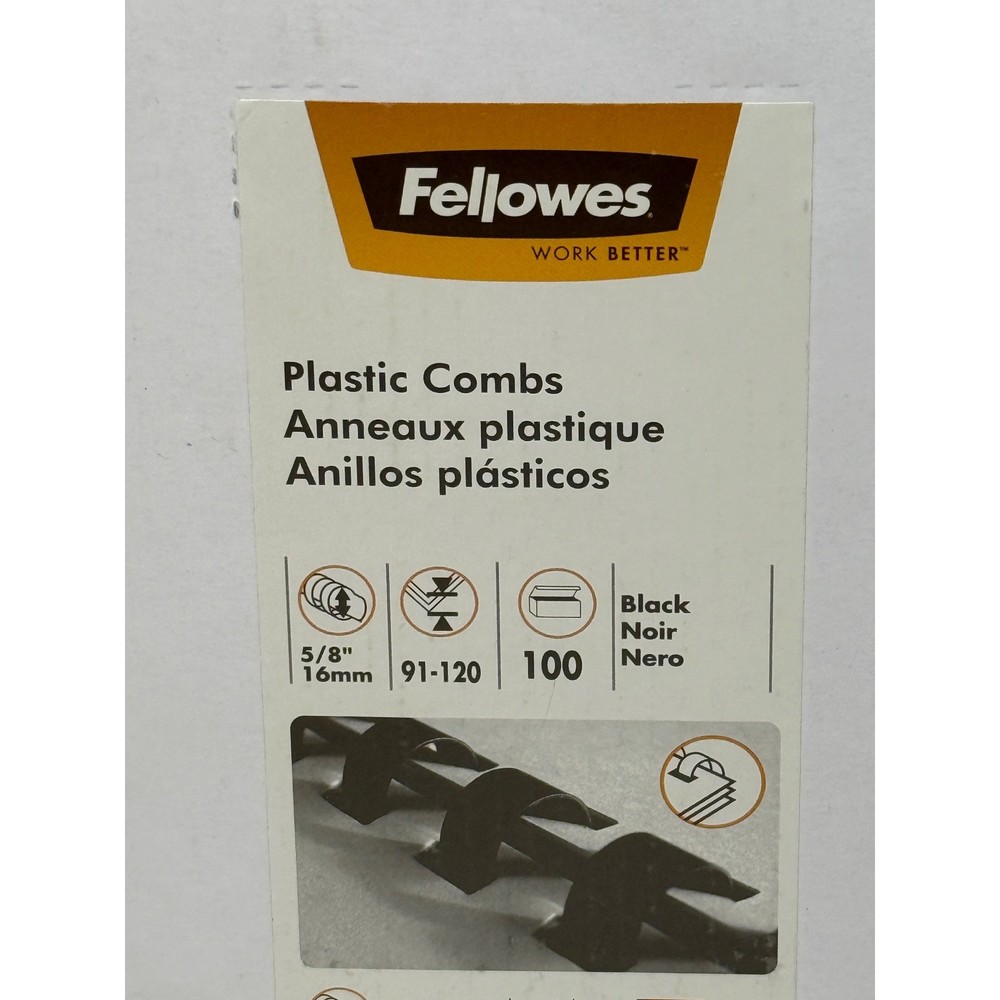 Fellowes 5/8" Black Plastic Comb Binding Elements 100 Pack CRC 52324