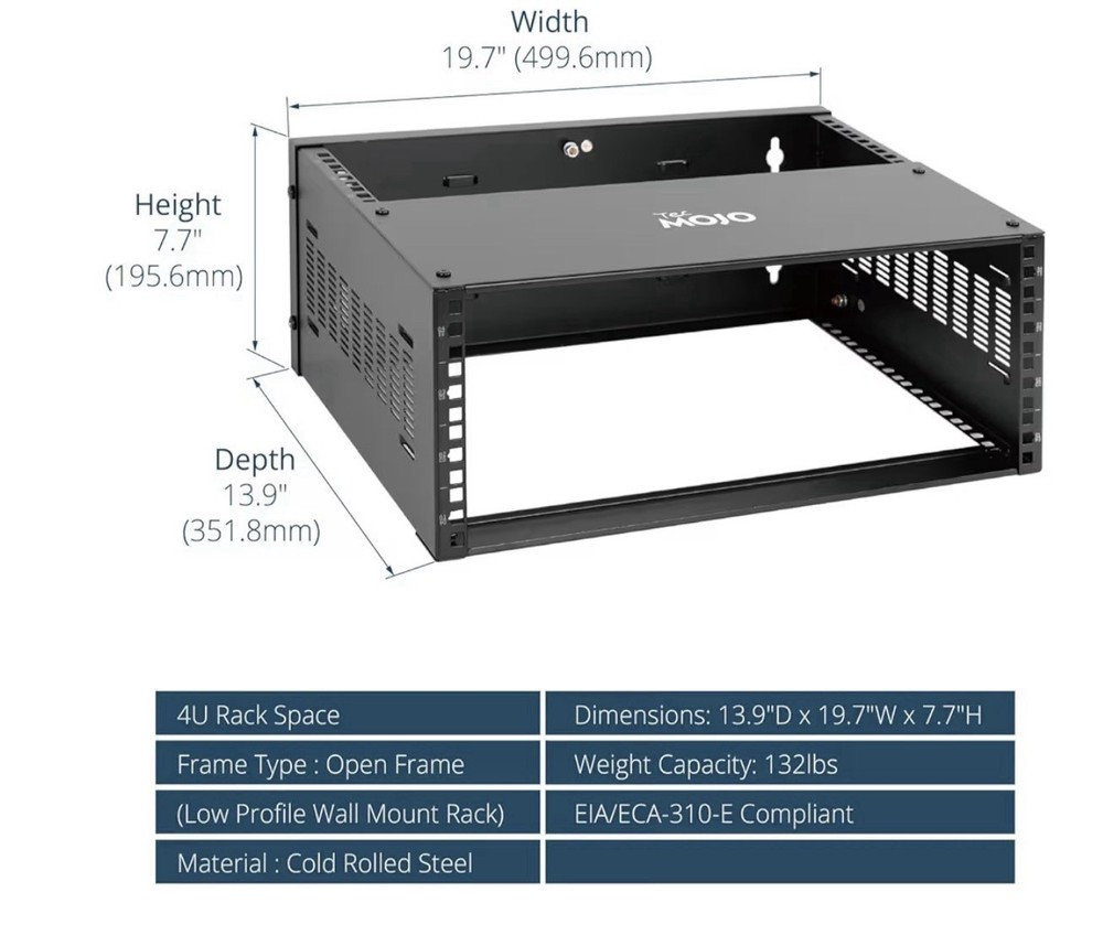 Tecmojo 4U Wall Mount Rack,4U Rack 13.9 inch Depth