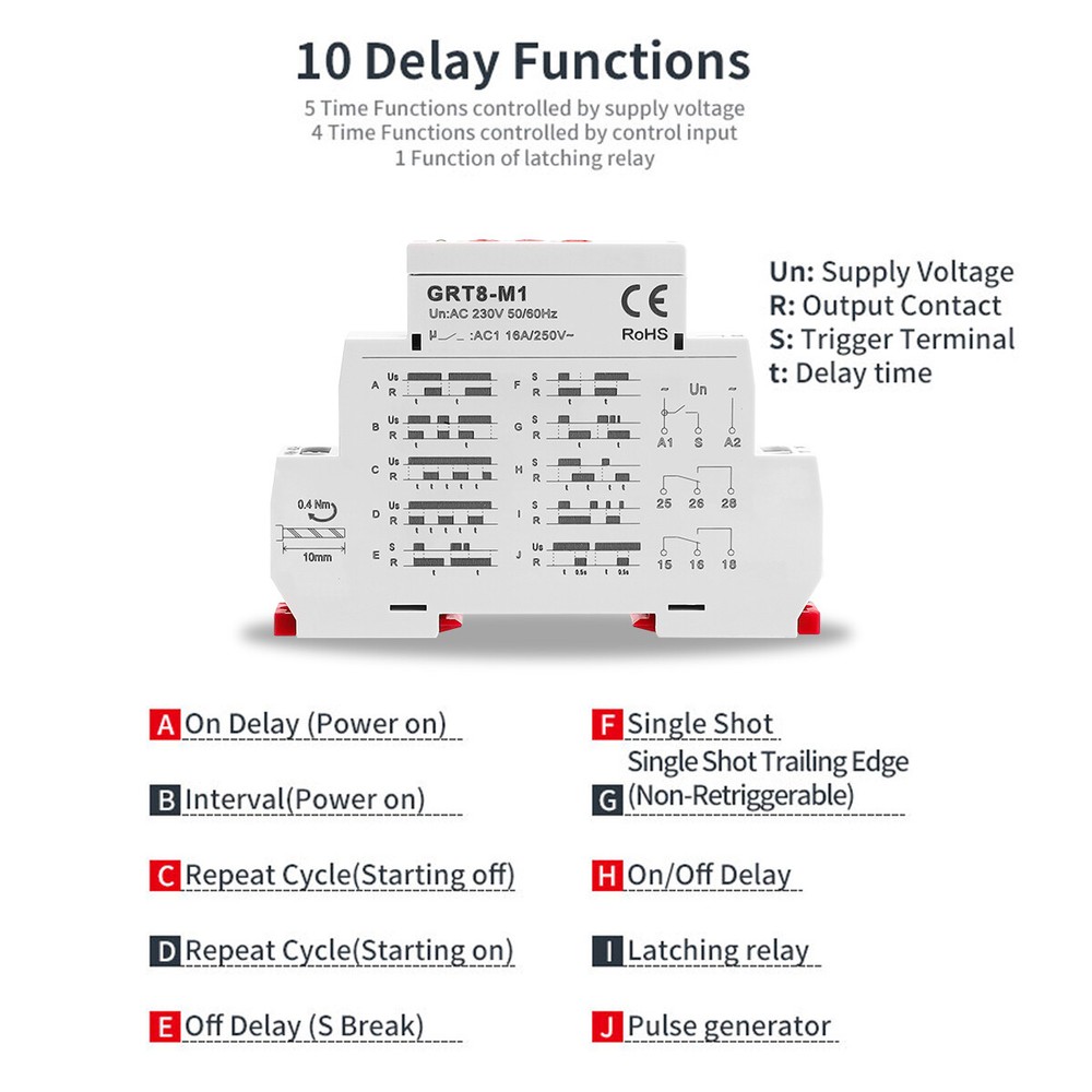 GEYA MultifunctionTimer Relay switch 10 Funcitons Time 16A Relay AC/DC12V-240V