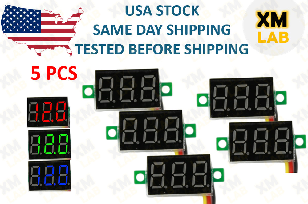 5 Pcs PDC 0-30V 3-Wire Voltmeter LED Display Panel Volt Meter Voltage Tester