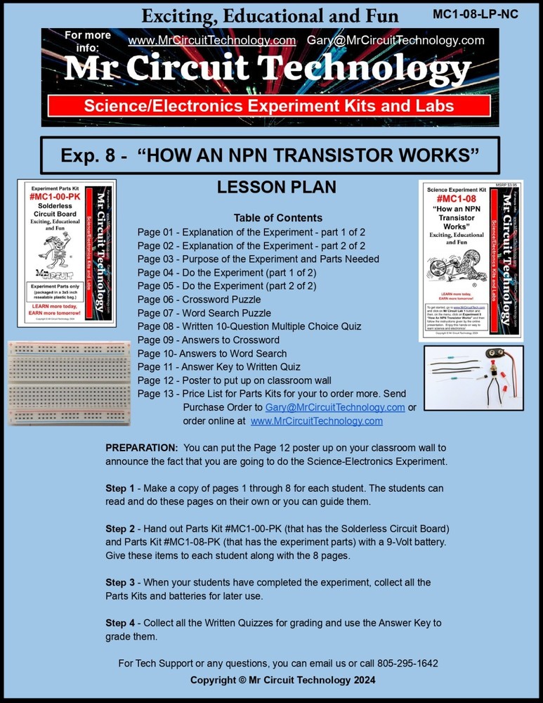 5th Grade- Lesson Plan #Exp08 "HOW AN NPN TRANSISTOR WORKS" Science-Electronics