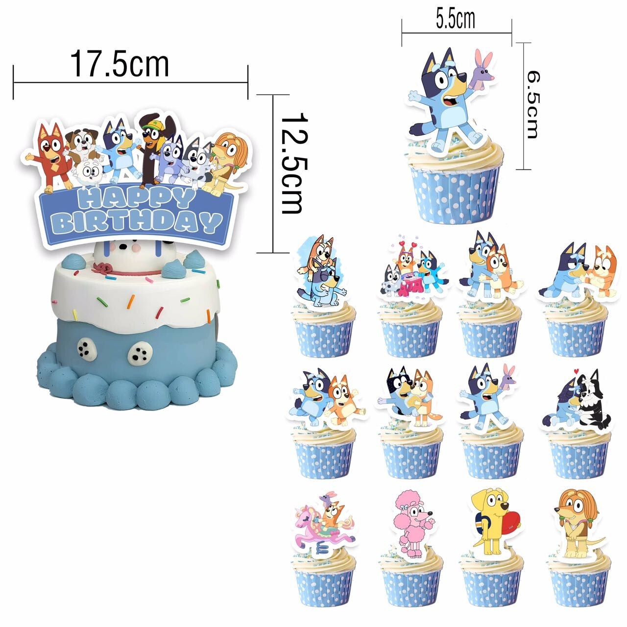 Blue Sheepdog Theme Birthday Party Supplies Set,Banner Balloons Cake Toppers