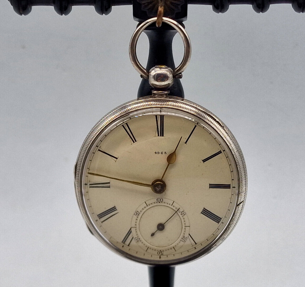 ANTIQUE 4968 SOLID SILVER POCKET WATCH 47 MM. / T081