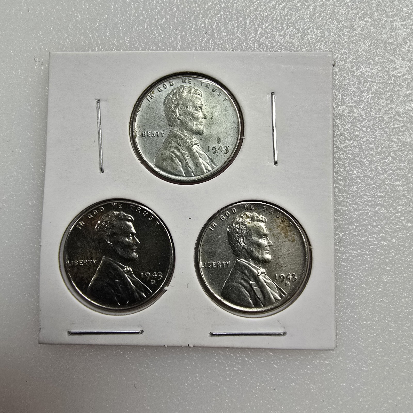 1943 P D S **STEEL Wheat Head Lincoln Cent 3 Coin Set,**  Penny Lot 