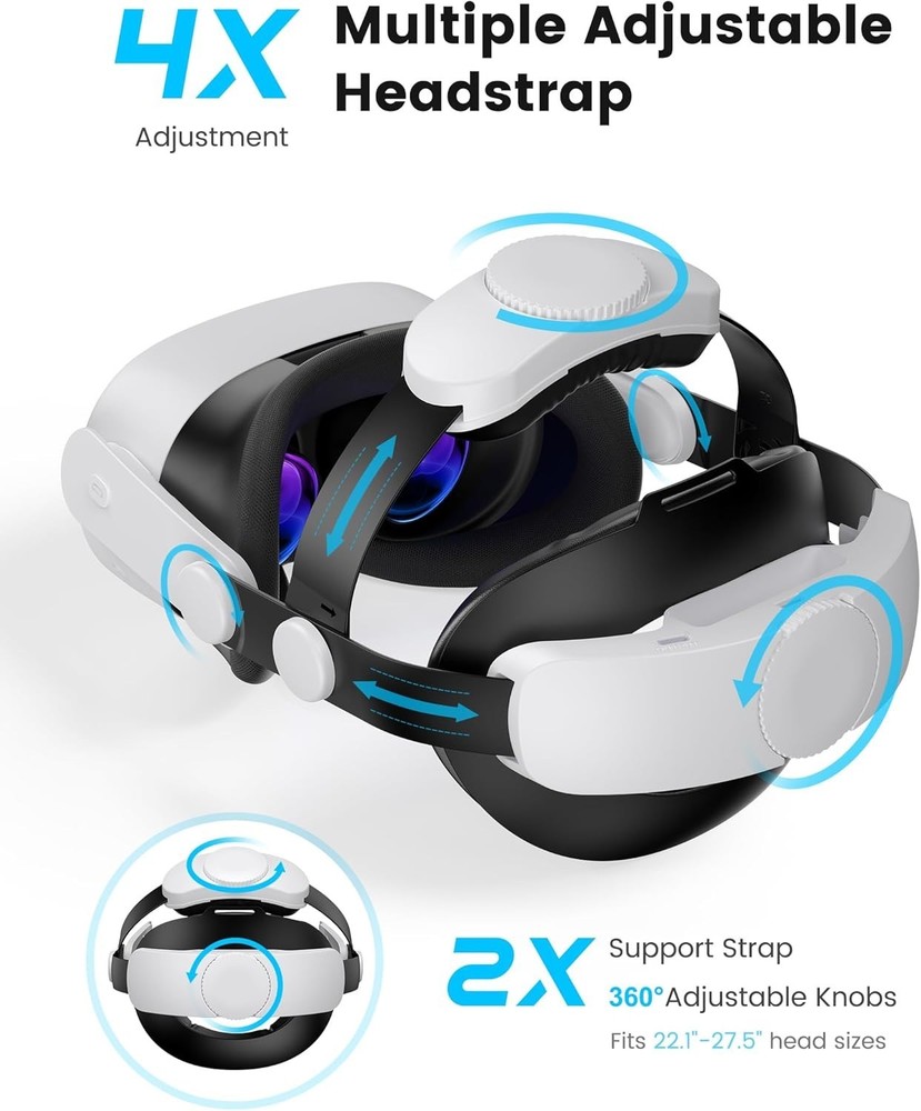 Enhanced Support Adjustable Head Strap for Oculus Quest 2/3 with Dual Pads