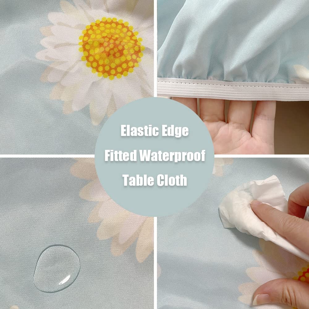 Oval Fitted Tablecloth with Elastic Edged, Waterproof Wipeable Oval Table Cov...