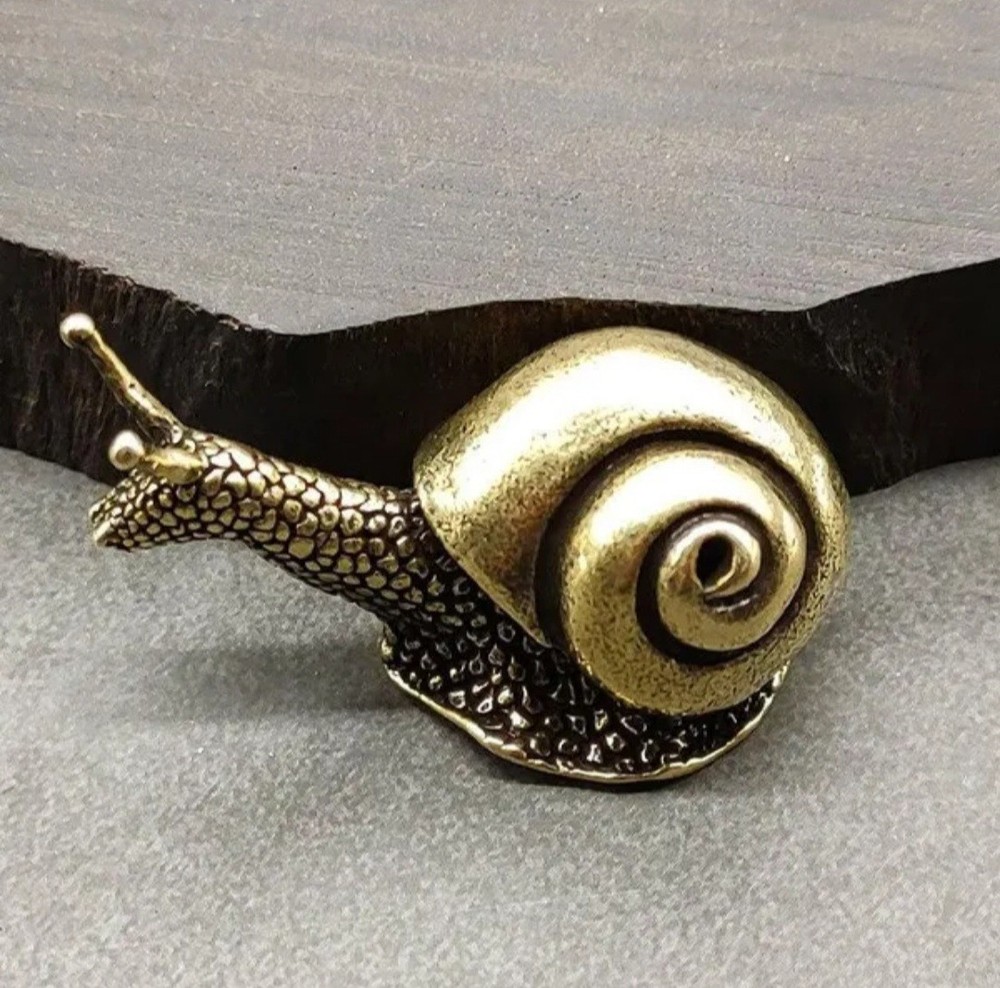 Solid Brass Snail Miniature Desktop Ornament, Heavy and Durable