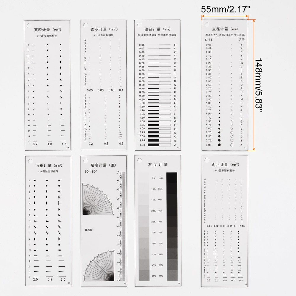 Transparency SEC Size Estimation Chart Diameter Area Line Protractor Gray Scale