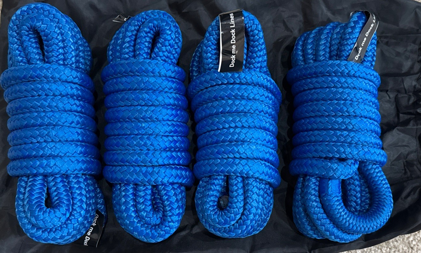 4 Pack Blue 1/2 Inch 15FT Double Braid Nylon Boat Dock Line Mooring Rope