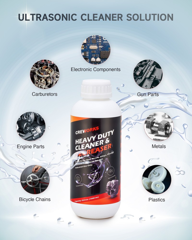 CREWORKS Ultrasonic Cleaner Concentrate Solution for Heavy Duty Industrial Use