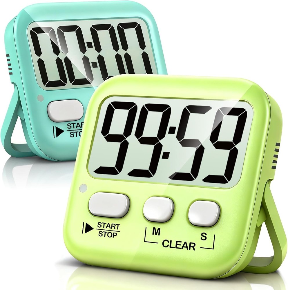 Portable Kitchen & Classroom Timers: 2 Pack with Built-in Memory & Large Display
