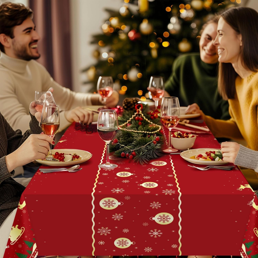 2 Pcs Christmas Tablecloth Disposable Plastic Tablecloths for Rectangle Tables