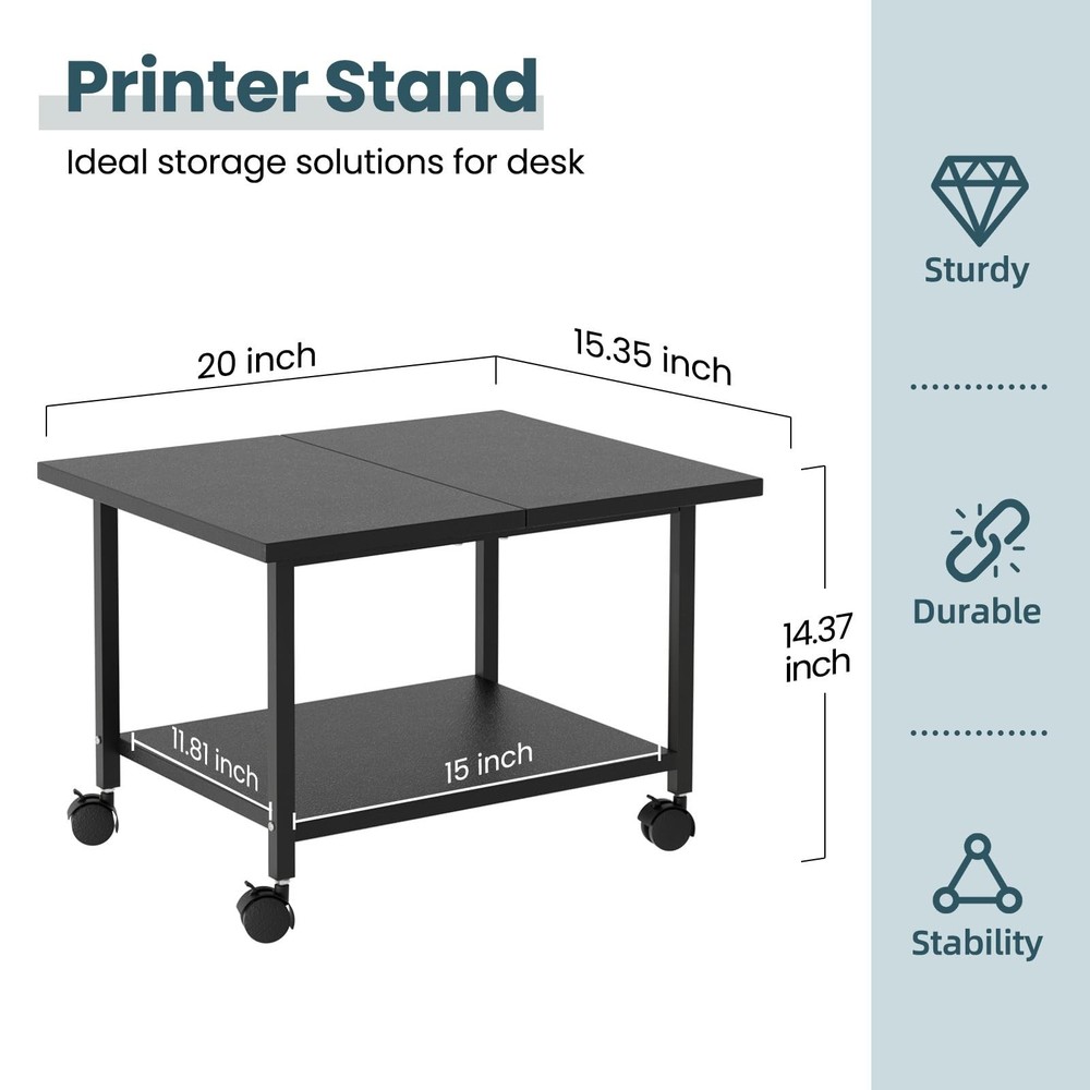 Printer Stand with Storage Under Desk Shelf, Desktop Printer Stand Organizer,...