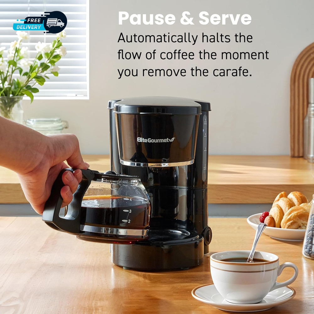 EHC-5055 Automatic 5-Cup Brew & Drip Coffee Maker with Pause N Serve Reusable