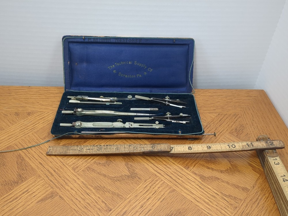 Vintage Drafting / Drawing Compass Set - The Technical Supply Co Scranton PA