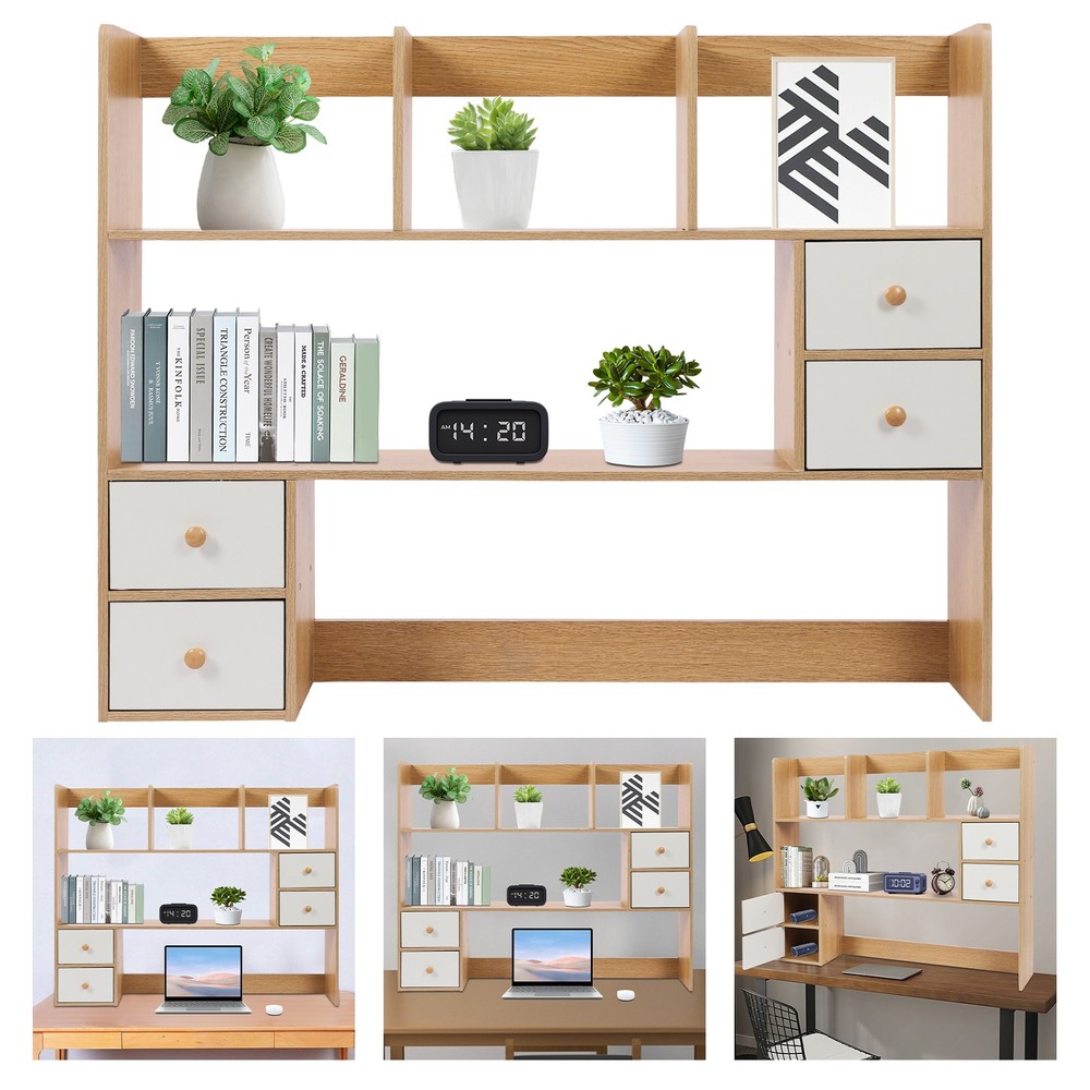 Desktop Storage Rack with 4 Cabinets - Space-Saving Bookshelf Organizer Elegant
