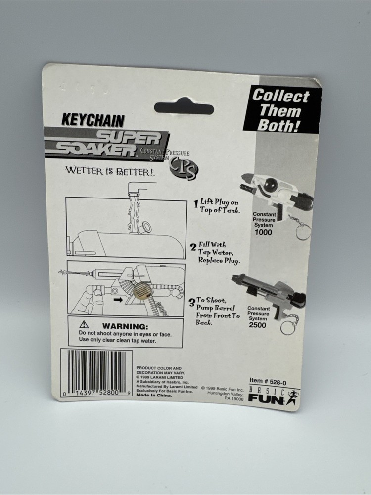Super Soaker Keychain Constant Pressure System CPS Vintage Basic Fun SEALED 1999
