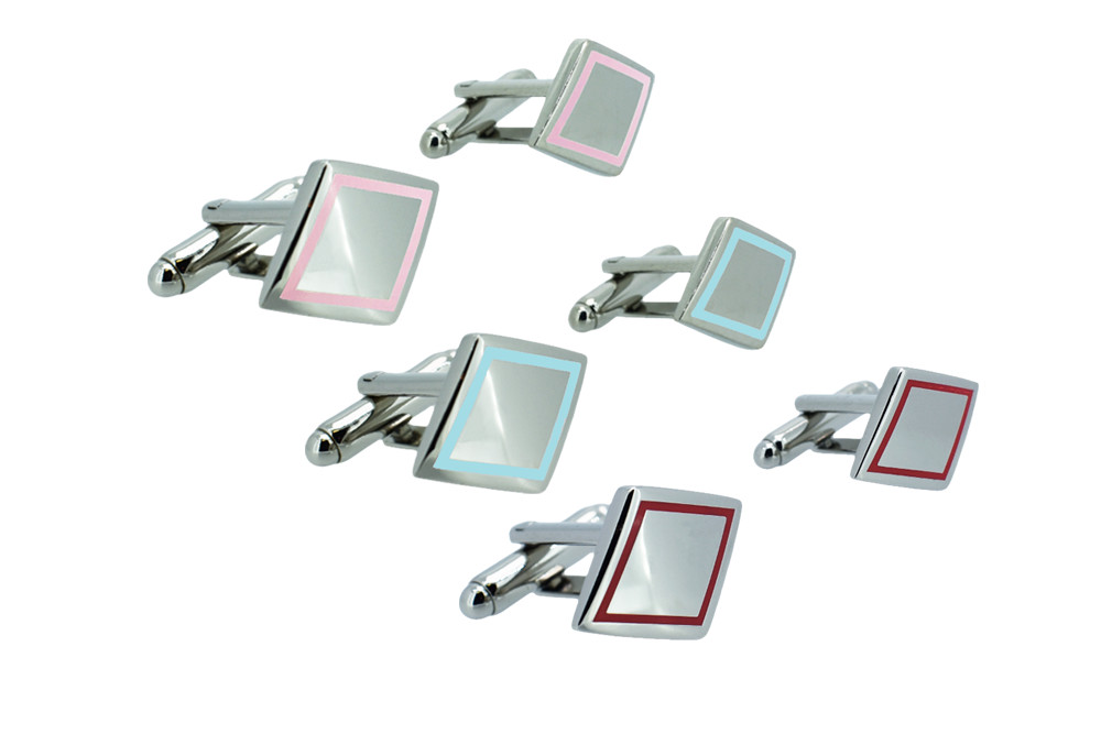 Single Border Diamond Shape Cufflinks-Available in Sky Blue, Red & Pink
