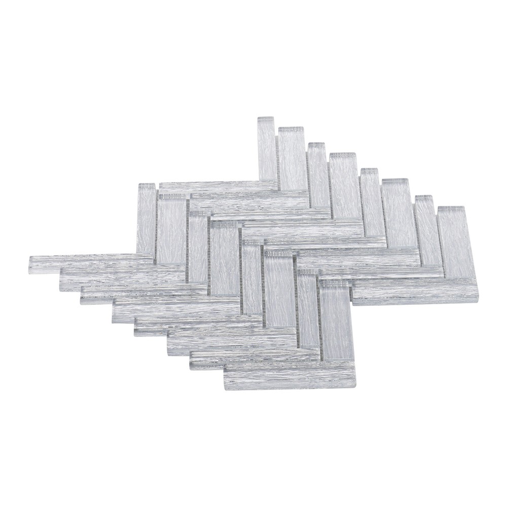 Gray Hand Brushed Pattern Silver White Metallic Glass Mosaic Tile Backsplash