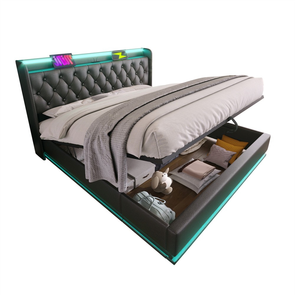 Twin/Full/Queen/King Size Upholstered Platform Bed w/ Hydraulic Storage System