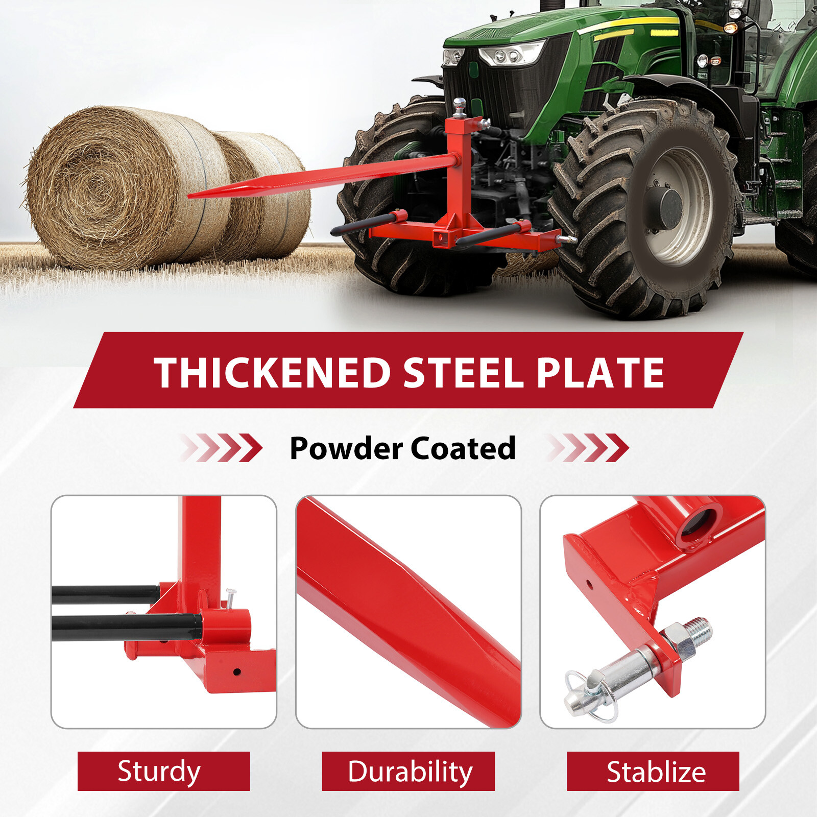 3 Point Hay Bale Spear Trailer Hitch Receiver w/Gooseneck Ball For Cat 1 Tractor