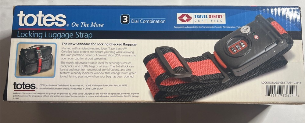 Totes Locking Luggage Strap 3 Dial Combination 77 inch Strap