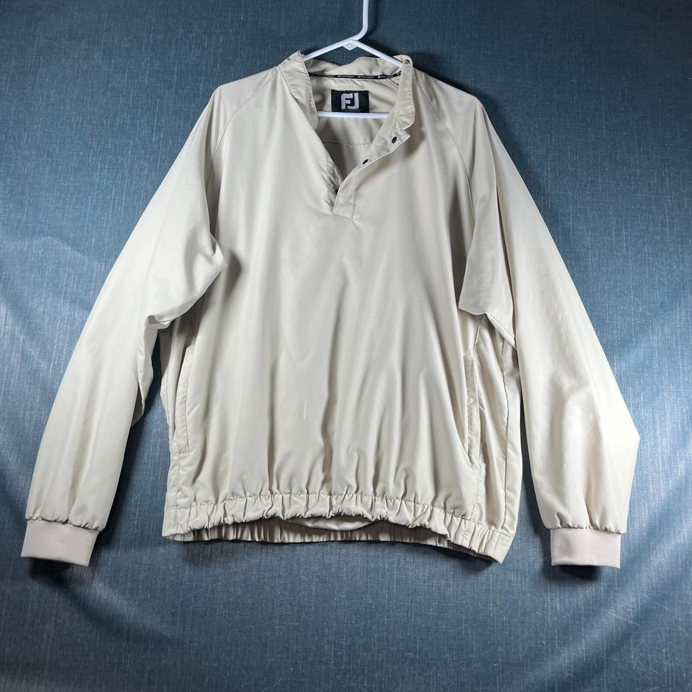 FootJoy Mens Jacket Beige Quarter Snap Long Sleeve Pullover Size L Polyester