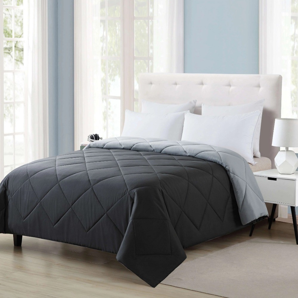 Reversible Microfiber forter Full Queen Size Solid Black Bedding