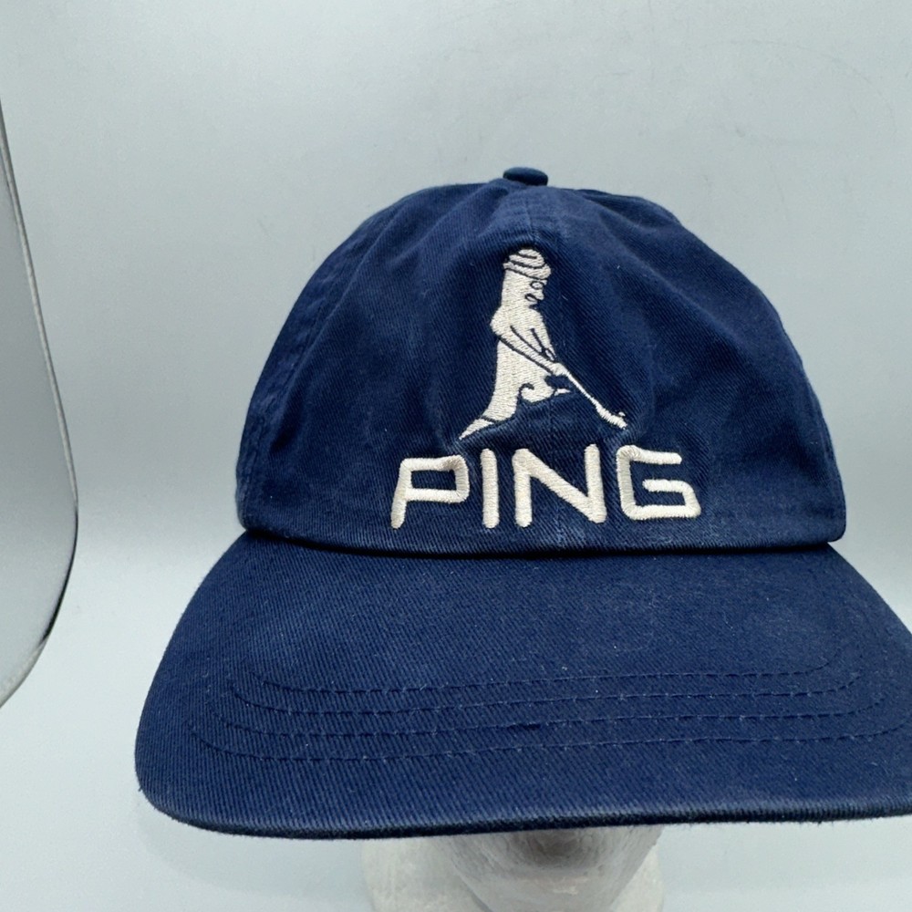 PING Golf Adjustable Strapback Hat Navy Blue Embroidered Logo Cap Hat