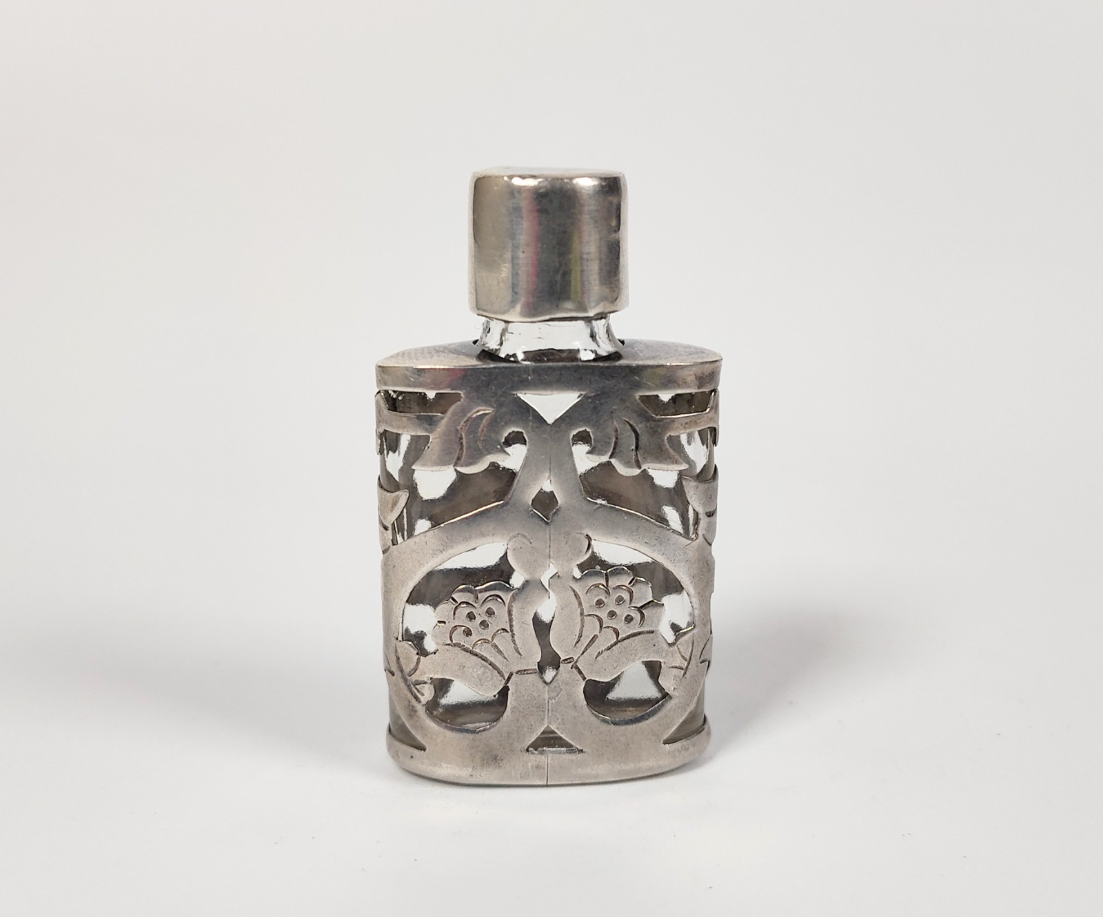 Vintage Taxco Mexico JJC Sterling Silver .925 Miniature Floral Perfume Bottle