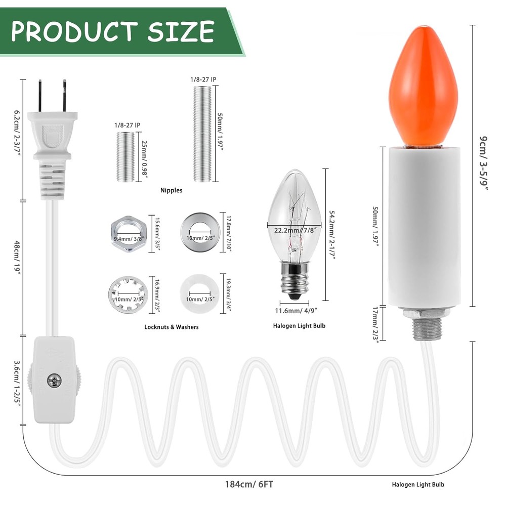 Ceramic Tree Lights - Night Light Rewire Kit with E12 Candelabra Base Socket Wir