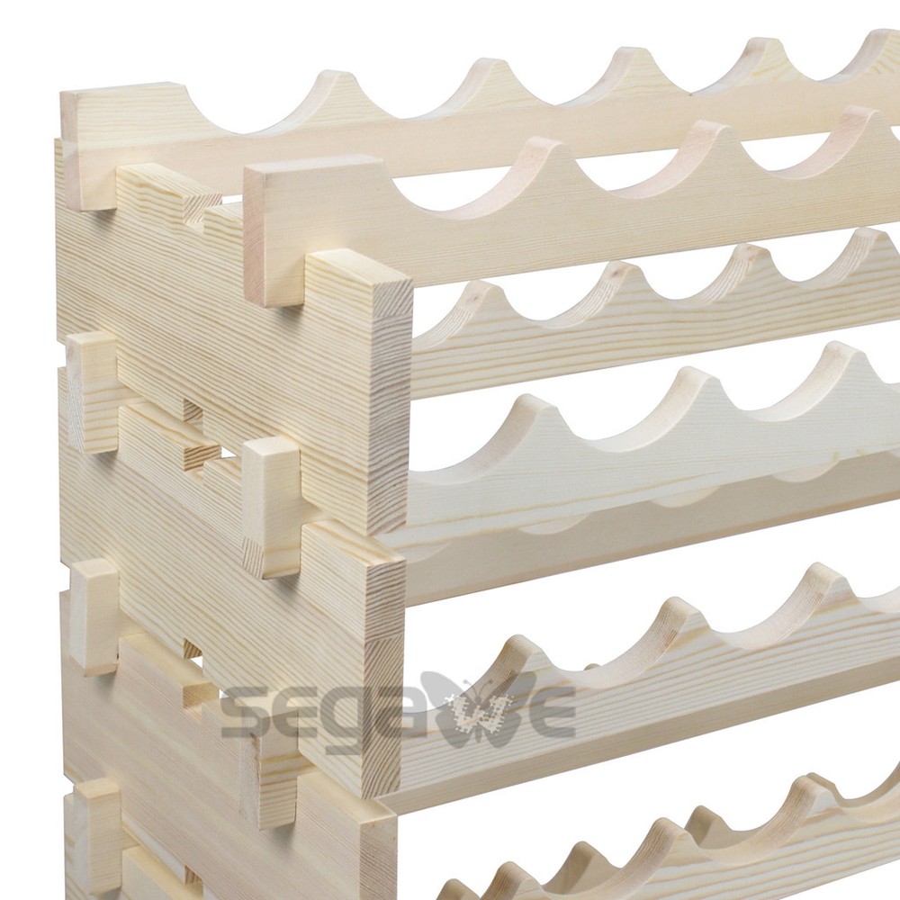 Holder Stackable Storage 72 Bottles Wine Rack 6 Tier Solid Wood Display Shelves
